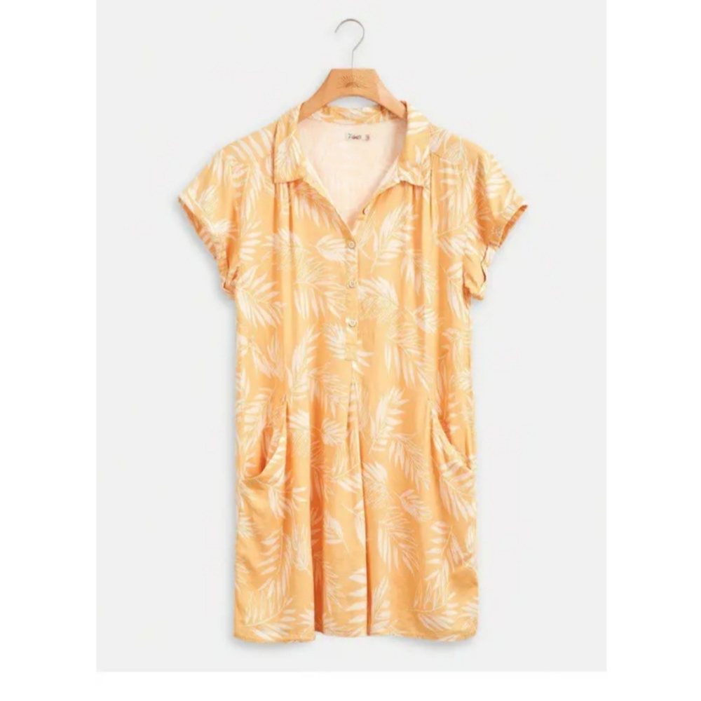 Faherty Hana Palm Leaf Print linen blend dress